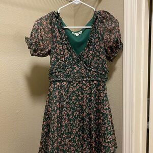 Floral Green Dress with Pink Accents